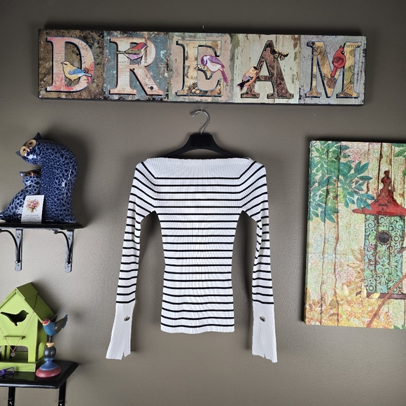 A.L.C. Anya Striped Knit Ribbed Boatneck Top Size Small - Picture 7 of 15